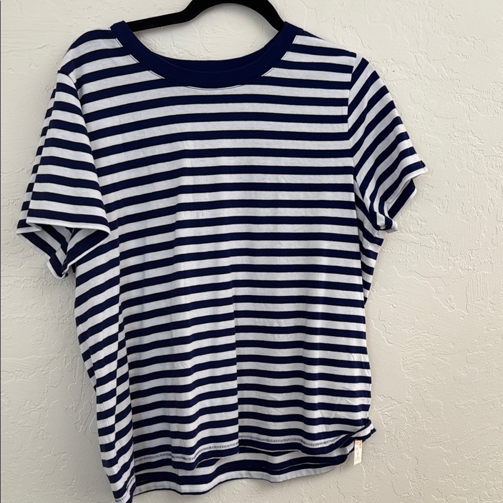 Madewell Blue and White Boxy Crew Neck Tee XL NWT